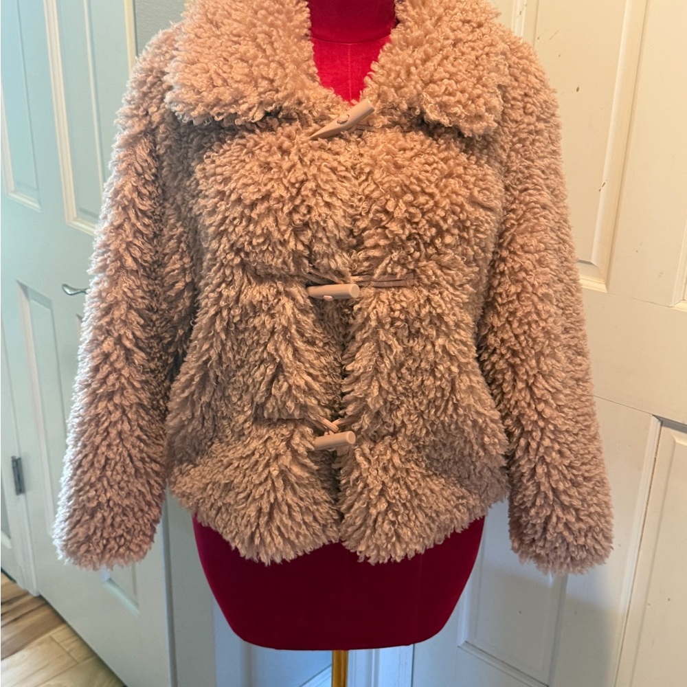 LC Lauren Conrad Blush Beige Teddy Toggle Jacket